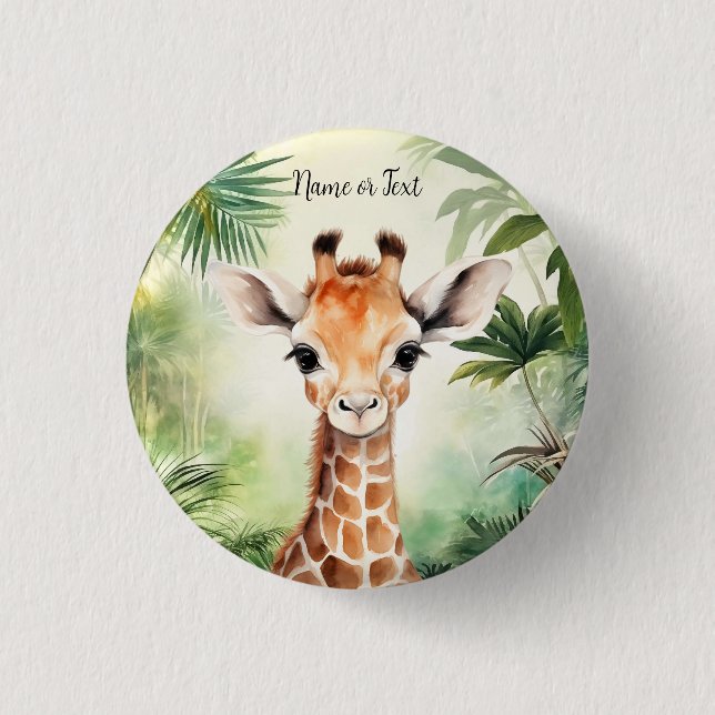 Cute Giraffe Jungle Baby Shower Party Beautiful Button (Front)