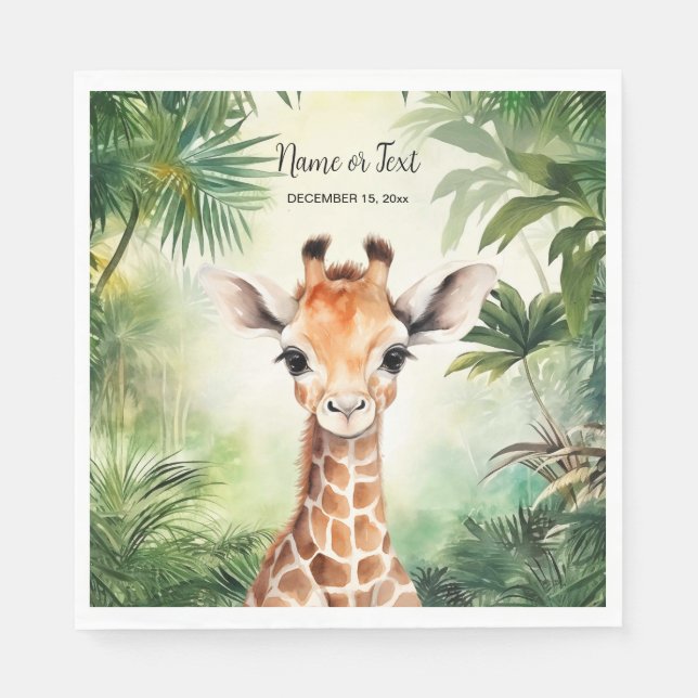 Cute Giraffe Jungle Baby Shower Party Beautiful Napkins (Front)