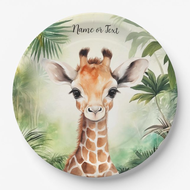 Cute Giraffe Jungle Baby Shower Party Beautiful Pa Paper Plates (Front)