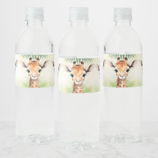 Cute Giraffe Jungle Baby Shower Party Beautiful Water Bottle Label