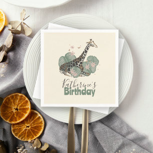 Cute Giraffe Jungle Botanical Animal Birthday Napkins