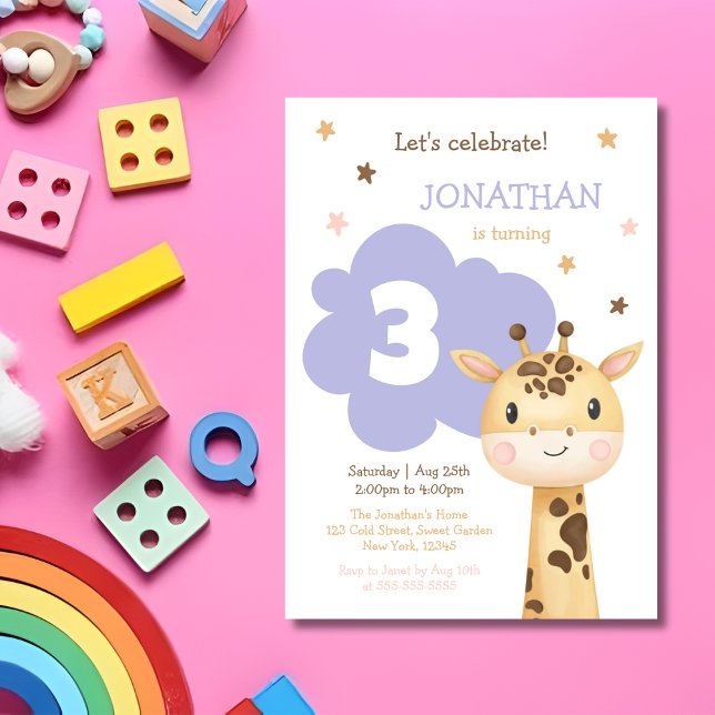 Cute Giraffe Jungle Safari Animal Birthday Invitation (Creator Uploaded)