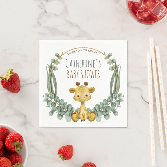Cute Giraffe Jungle Safari Baby Shower Napkins (Insitu)