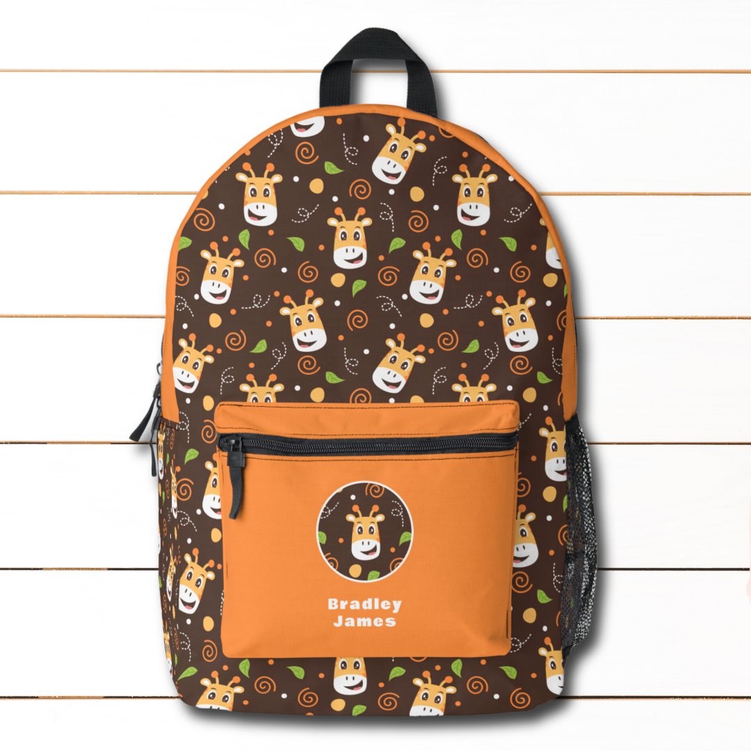 Cute Giraffe Kids Cartoon Personalized Name Printed Backpack (Creator Uploaded)
