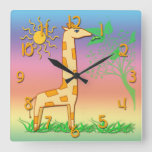 Cute Giraffe Kid&#39;s Square Wall Clock at Zazzle