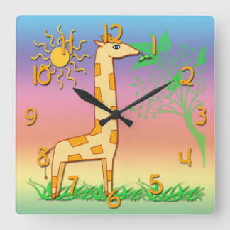 Cute Giraffe Kid's Square Wall Clock