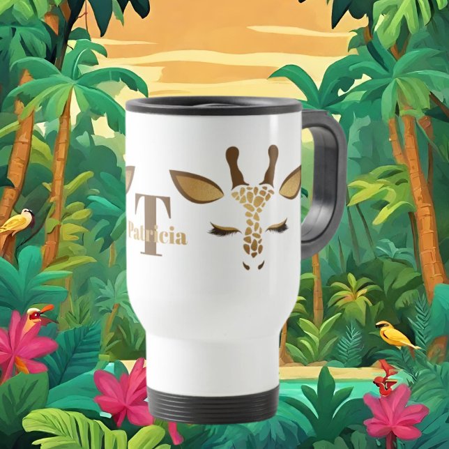 Cute giraffe lover add monogram travel mug (Creator Uploaded)