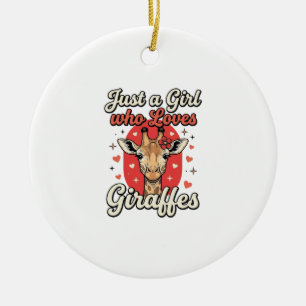 Cute Giraffe Lover Vintage Girl Shirt Design_1 Ceramic Ornament
