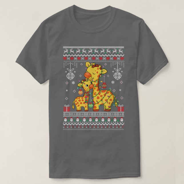 cute Giraffe lovers Xmas Lights ugly Xmas pattern  T-Shirt (Design Front)