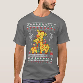 cute Giraffe lovers Xmas Lights ugly Xmas pattern  T-Shirt