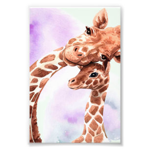 Cute Giraffe Mom And Baby, Gift For Daughter Photo Print