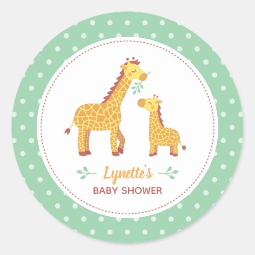 Cute Giraffe Mom and Baby Shower Decor Classic Round Sticker