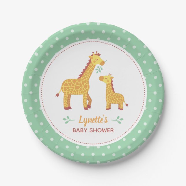 Cute Giraffe Mom and Baby Shower Party Supplies Paper Plates (Front)