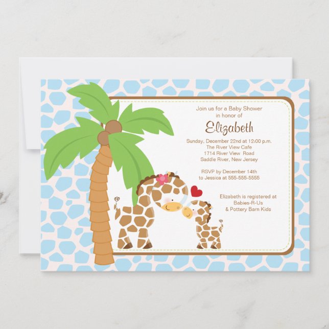 Cute Giraffe Mom & Baby Boy Baby Shower Invitation (Front)