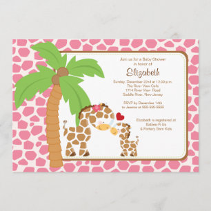 Cute Giraffe Mom & Baby Girl Baby Shower Invitation