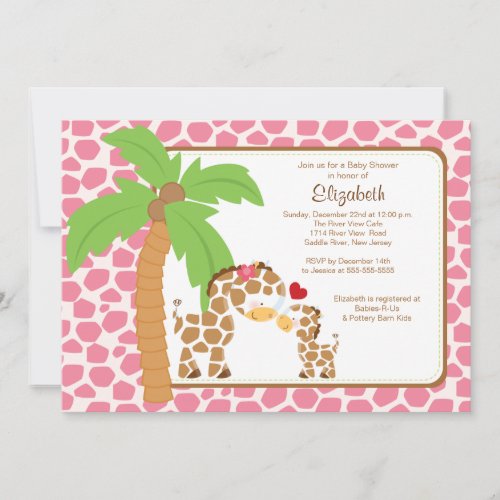 Cute Giraffe Mom &amp; Baby Girl Baby Shower Custom Invitations