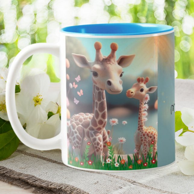 Cute Giraffe Mom & Baby Me & Mini Me Personalized  Two-Tone Coffee Mug (Creator Uploaded)