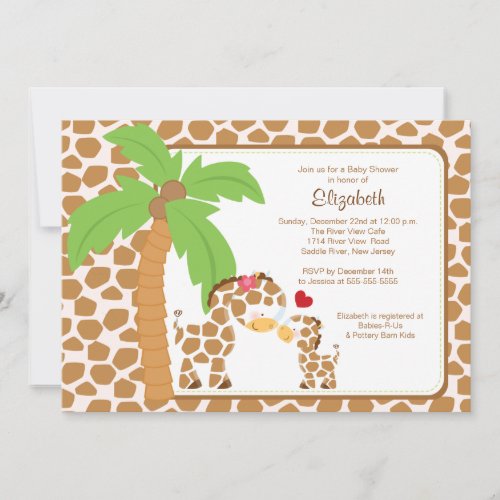 Cute Giraffe Mom &amp; Baby Neutral Baby Shower Custom Invitations