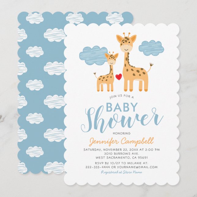 Cute Giraffe Mother and Child Baby Shower Invitation (Front/Back)