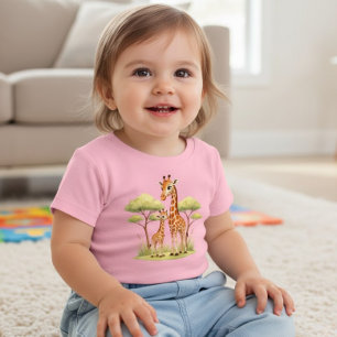 Cute Giraffe Mother Baby Safari Kids T-Shirt