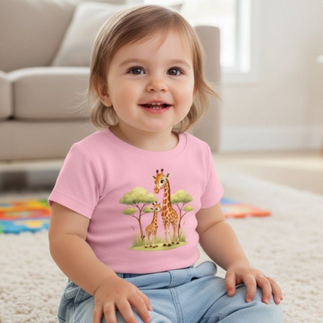 Cute Giraffe Mother Baby Safari Kids T-Shirt (Creator Uploaded)