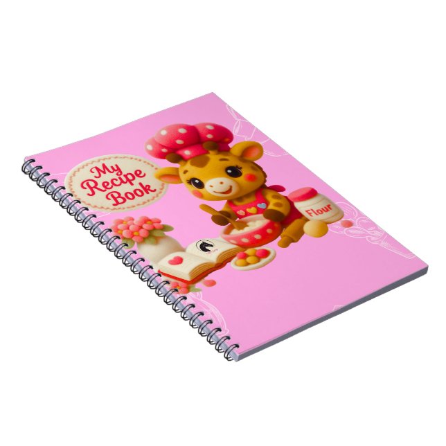 Cute Giraffe My Recipe Book Kawaii Pink Notebook (Right Side)