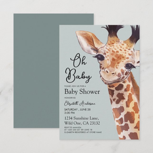 Cute Giraffe Oh Baby Baby Shower  Invitation (Front/Back)