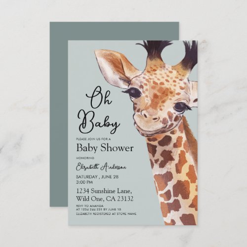 Cute Giraffe Oh Baby Baby Shower  Invitation