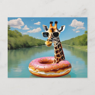 Cute Giraffe on Donut Floatation Device Postcard