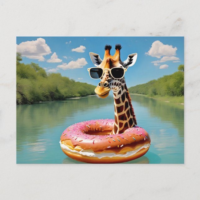 Cute Giraffe on Donut Floatation Device Postcard (Front)