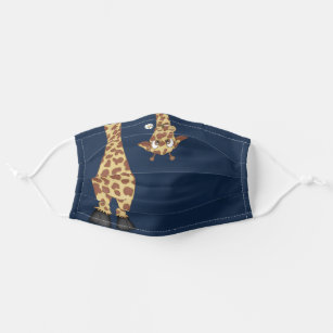 cute giraffe on navy blue adult cloth face mask
