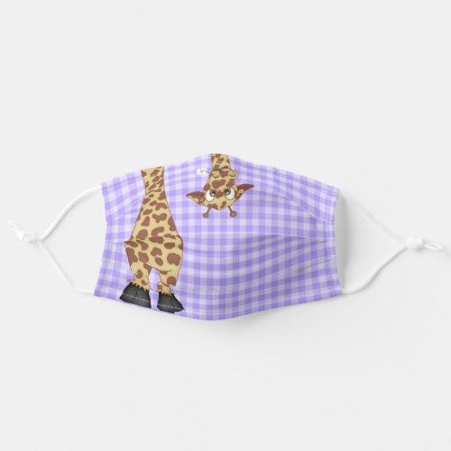 cute giraffe on purple gingham adult cloth face mask