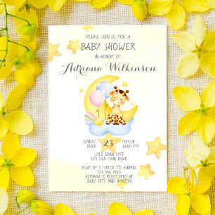 Cute giraffe on the cloud it's a girl baby shower invitation