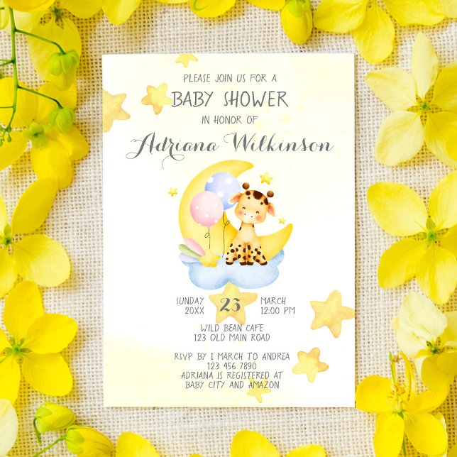 Cute giraffe on the cloud it's a girl baby shower invitation (Creator Uploaded)