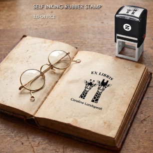 Cute Giraffe Pair Ex Libris Safari Bookplate Self-inking Stamp