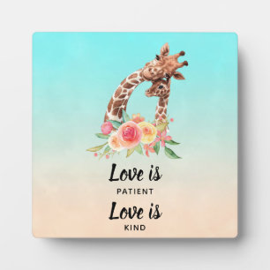 Cute Giraffe Pair Love is Patient Love is Kind Plaque