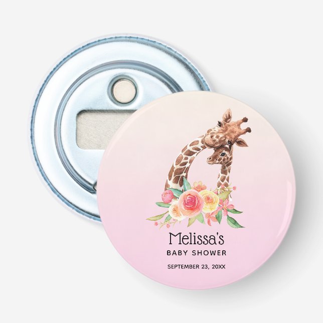 Cute Giraffe Pair Mom & Baby Watercolor Shower Bottle Opener (Front)