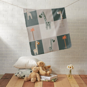 Cute Giraffe & Palm Tree Grid Pattern Nursery An Baby Blanket