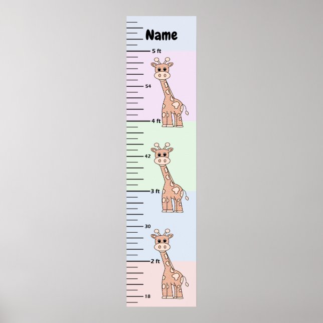 Cute Giraffe Pastel Growth Chart Add Child's Name (Front)