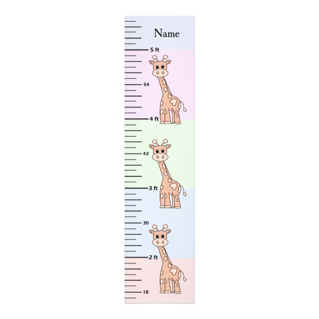 Cute Giraffe Pastel Growth Chart Add Child's Name Photo Print (Front)