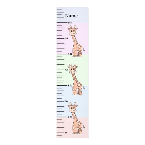 Cute Giraffe Pastel Growth Chart Add Child's Name Photo Print