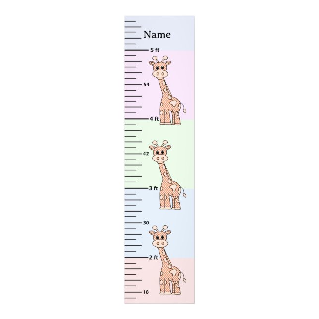 Cute Giraffe Pastel Growth Chart Add Child's Name Photo Print (Front)