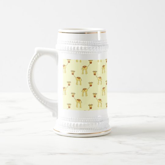 Cute Giraffe Pattern on Yellow. Beer Stein
