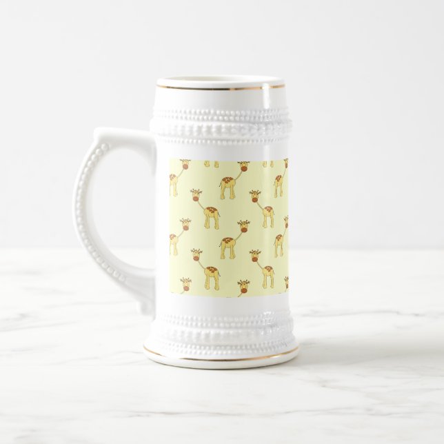 Cute Giraffe Pattern on Yellow. Beer Stein (Left)