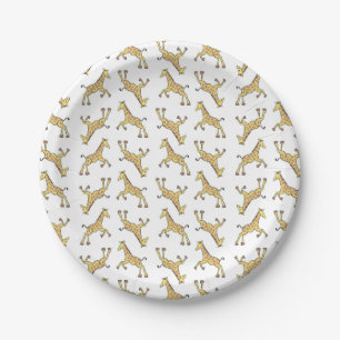 Cute Giraffe Pattern White Baby Shower Paper Plates