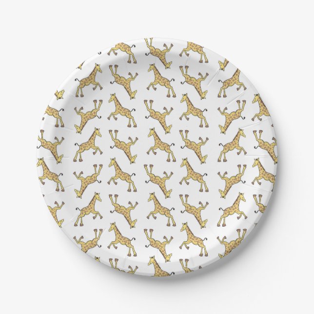Cute Giraffe Pattern White Baby Shower Paper Plates (Front)