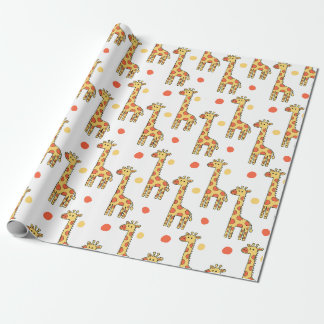 Cute Giraffe Pattern Yellow Cartoon Animal Print Wrapping Paper
