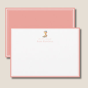 Cute Giraffe Peach Blush Border Nursery New Baby Note Card