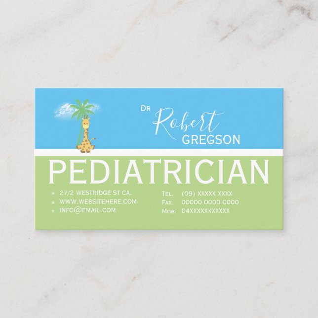 Cute Giraffe Pediatrician Appointment Card (Front)