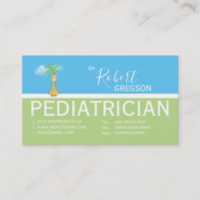 Cute Giraffe Pediatrician Appointment Card (Front)